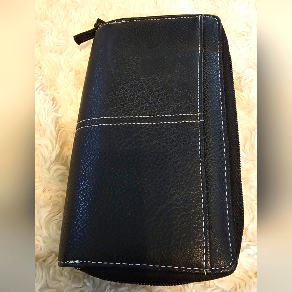 Black Soft pebbled leather Double Zip Around Wallet New without Tags